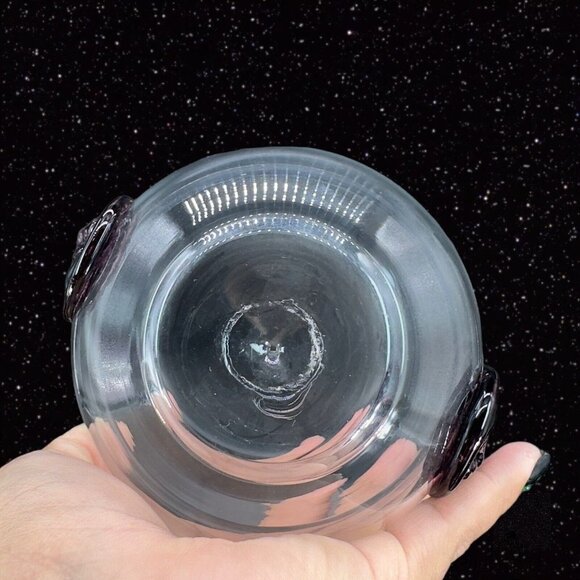 Hand Glass Clear Bowl Dish With Purple Amethyst Medallion On Both Sides HandMade - Picture 3 of 11